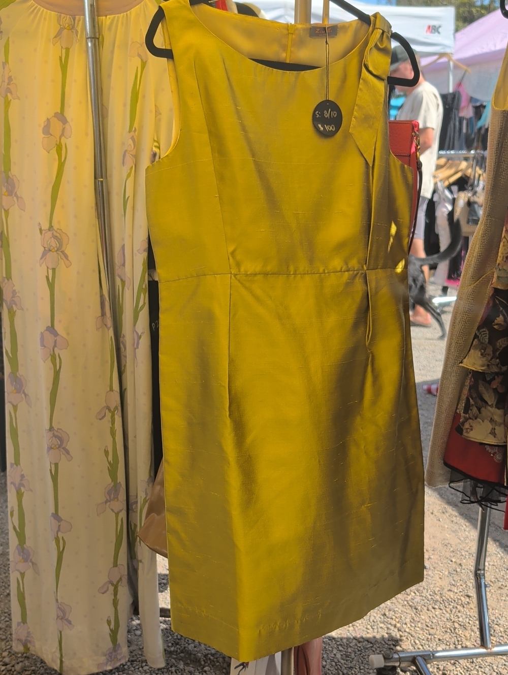Sleeveless Olive Shift Dress with Side Bow